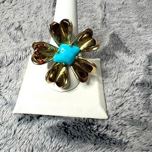 Michelle Albala Turquoise Garnet Flower Ring Sz 10